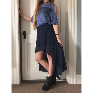 SET: Cold Shoulder Cat shirt and High Low Skirt